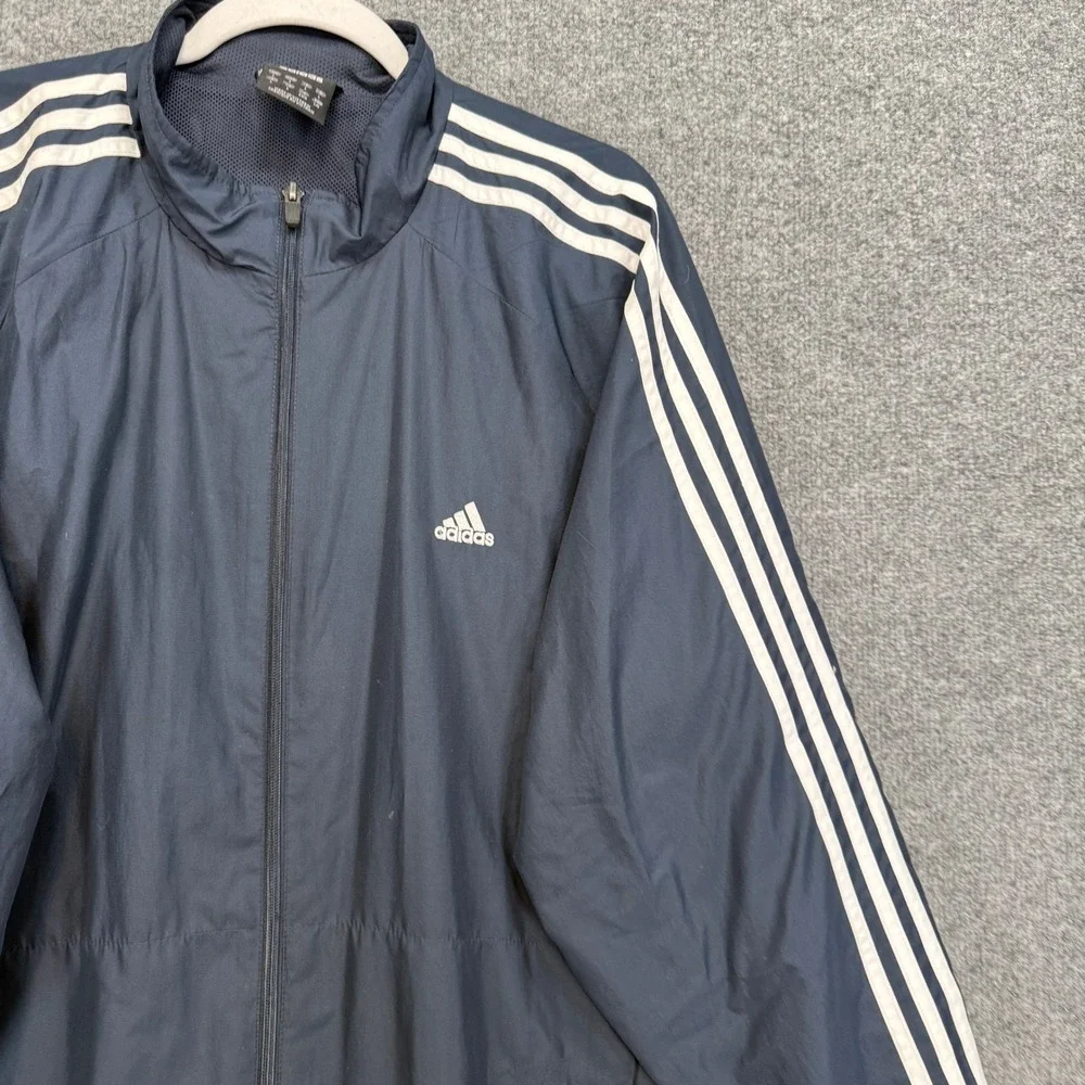 Adidas‎ Windbreaker Jacket Men Large Navy Blue Three Stripe Full Zip Up Y2K